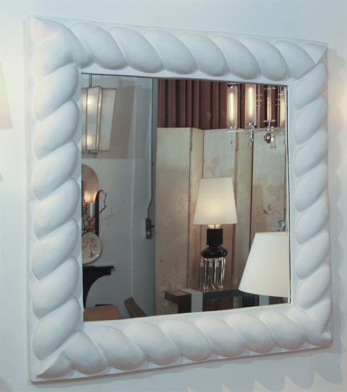Square Mirror with Plaster Rope-form Frame, French 1930s