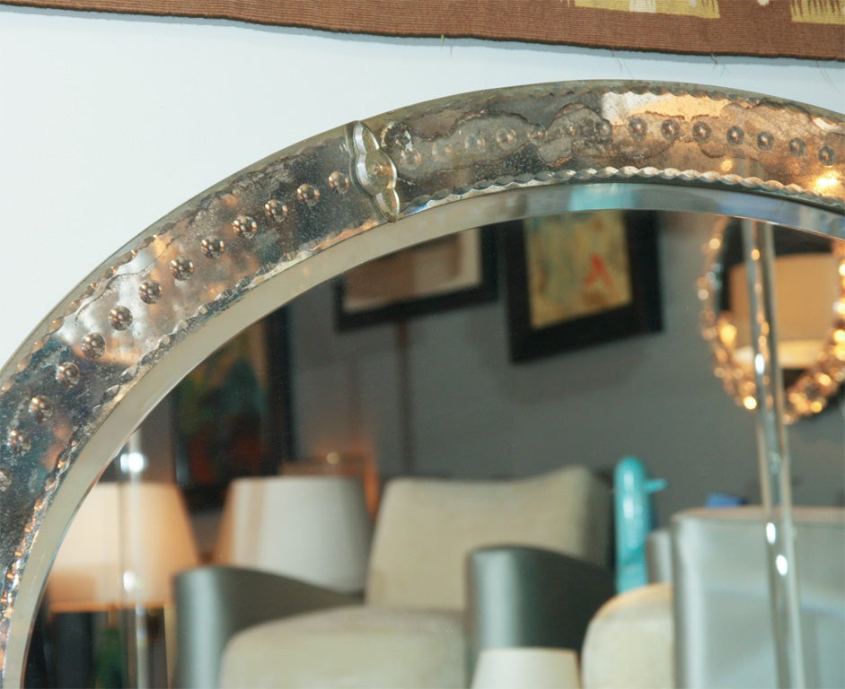 Oval Mirror with Beveled Frame and Applied Florets, French 1940s 2