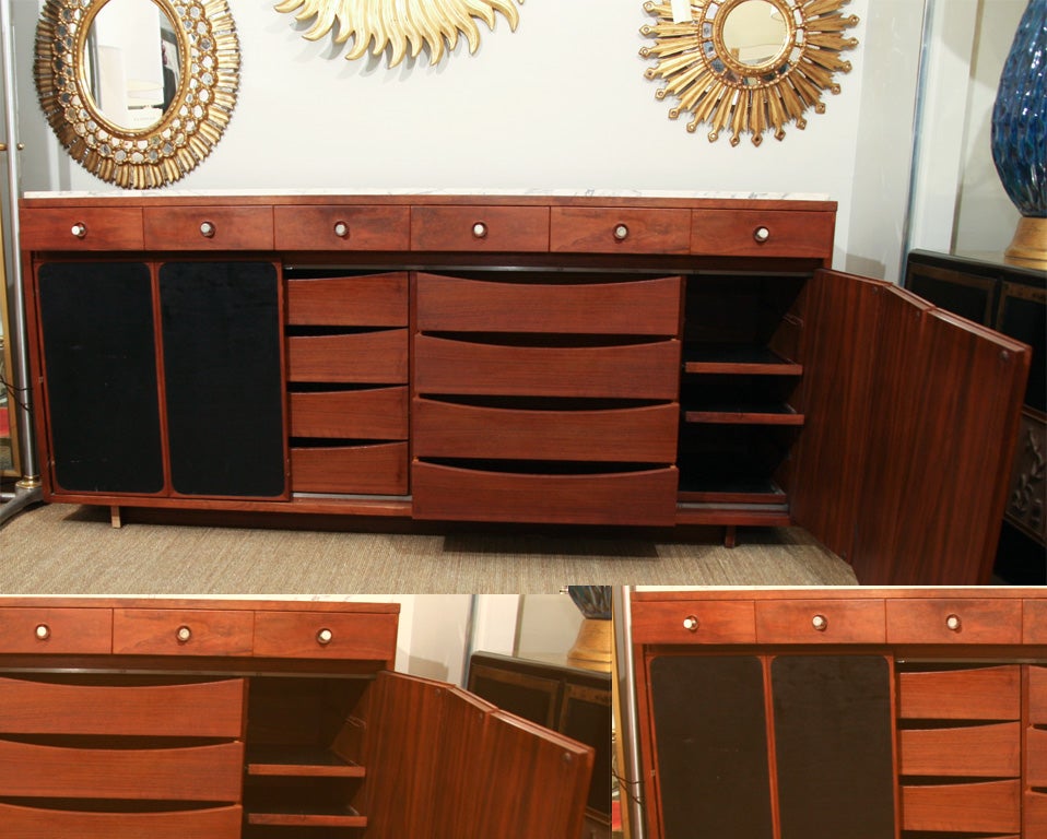 Marble Paul McCobb Credenza with Leather Doors