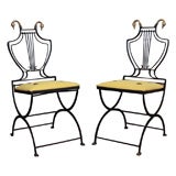 Pair of Neoclassical Brass-Mounted Folding Chairs