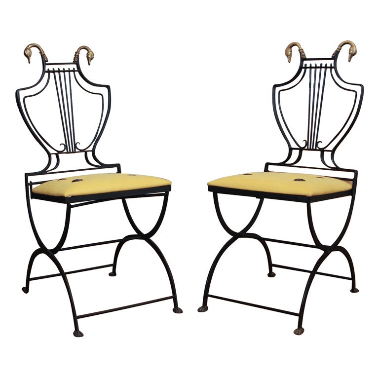 Pair of Neoclassical Brass-Mounted Folding Chairs