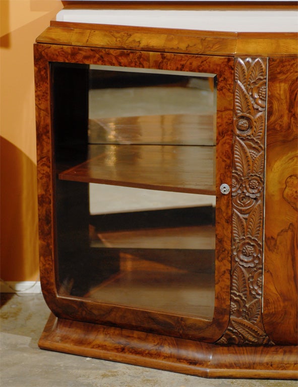 French Circassian Walnut Art Deco Sideboard