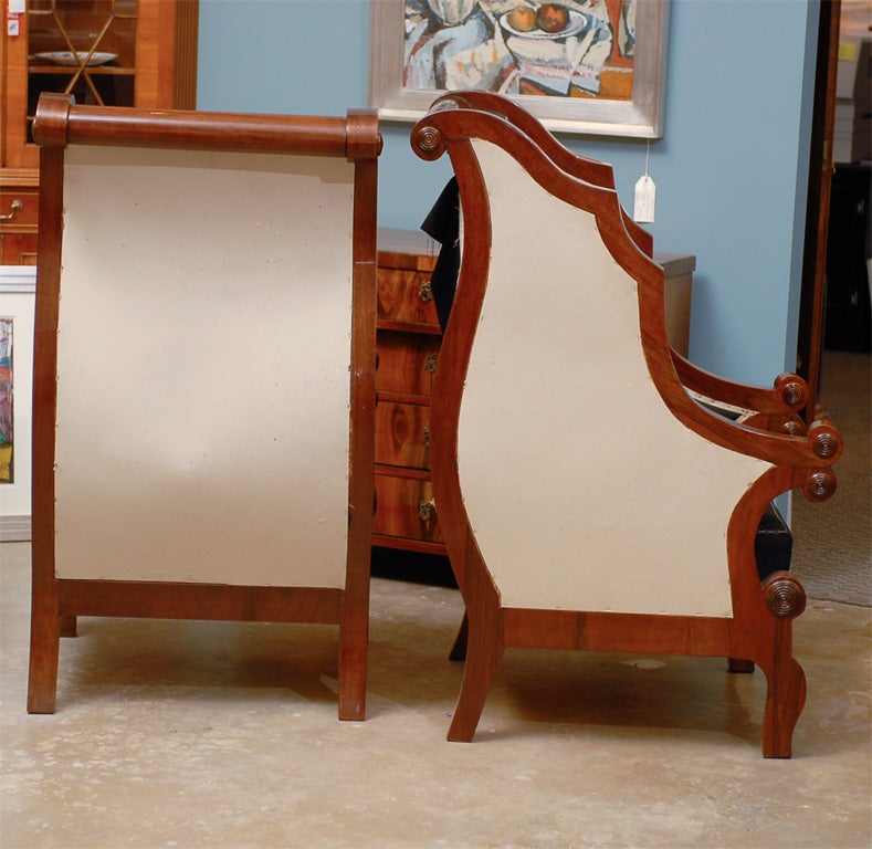 Pair of Biedermeier Club Chairs with Cascading Arms from the 19th Century  2