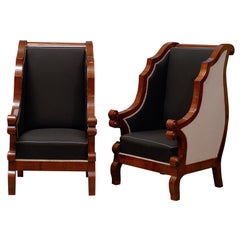 Pair of Biedermeier Club Chairs with Cascading Arms from the 19th Century 