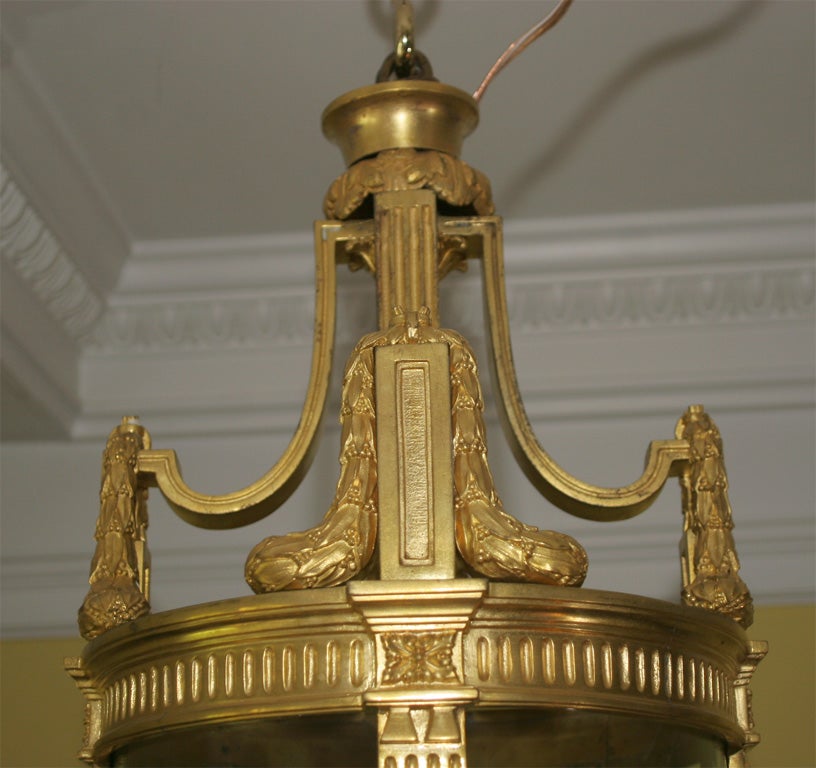 Louis XVI Style Ormolu and Glass Two-Light Cylindrical Hall Lantern, circa 1880 In Excellent Condition For Sale In New York, NY