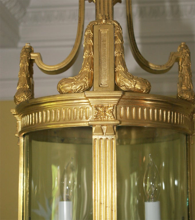 French Louis XVI Style Ormolu and Glass Two-Light Cylindrical Hall Lantern, circa 1880 For Sale