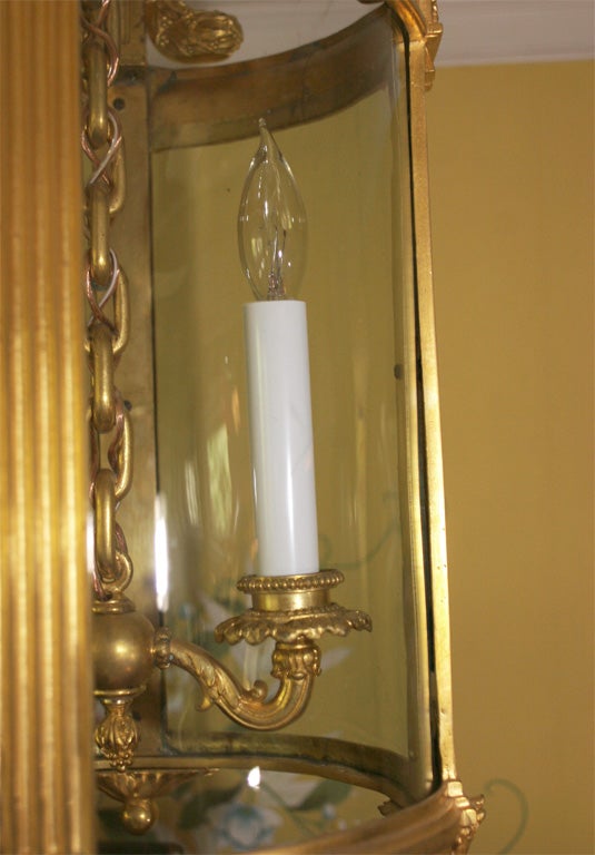 Cast Louis XVI Style Ormolu and Glass Two-Light Cylindrical Hall Lantern, circa 1880 For Sale