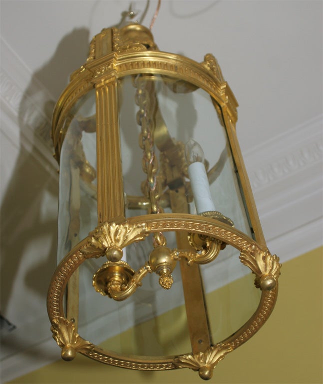 Louis XVI Style Ormolu and Glass Two-Light Cylindrical Hall Lantern, circa 1880 For Sale 1