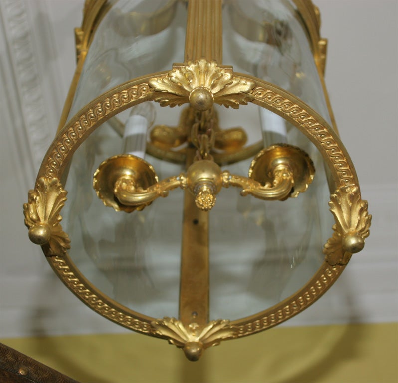 Louis XVI Style Ormolu and Glass Two-Light Cylindrical Hall Lantern, circa 1880 For Sale 2