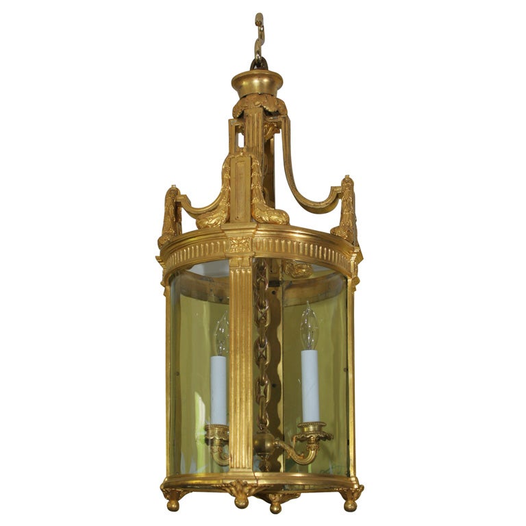 Louis XVI Style Ormolu and Glass Two-Light Cylindrical Hall Lantern, circa 1880 For Sale