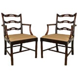 Rare pair of Chippendale period ladderback armchairs, c.1765