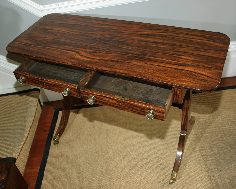 19th Century Regency Period Faux Rosewood Sofa Table with Two Drawers. English, Circa 1800 For Sale