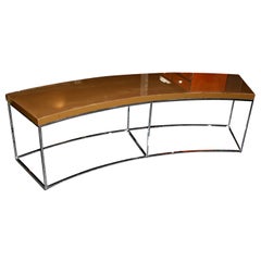 Milo Baughman Curved Bench in Chrome & Lacquer
