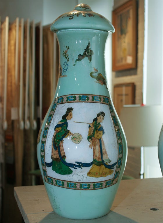 A Pair of 19th Century French Decalcomania Chinoiserie Vases