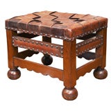 English Arts and Crafts Oak and Leather Stool