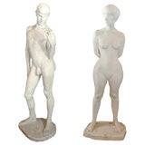 Pair of plaster statues done in 1952 by Jacques Joigneaux