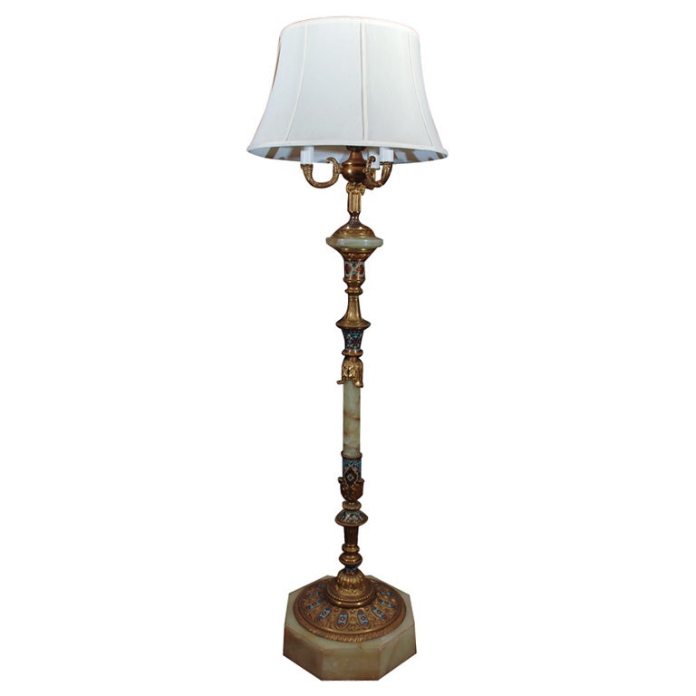 French Champleve and Onyx Floor Lamp