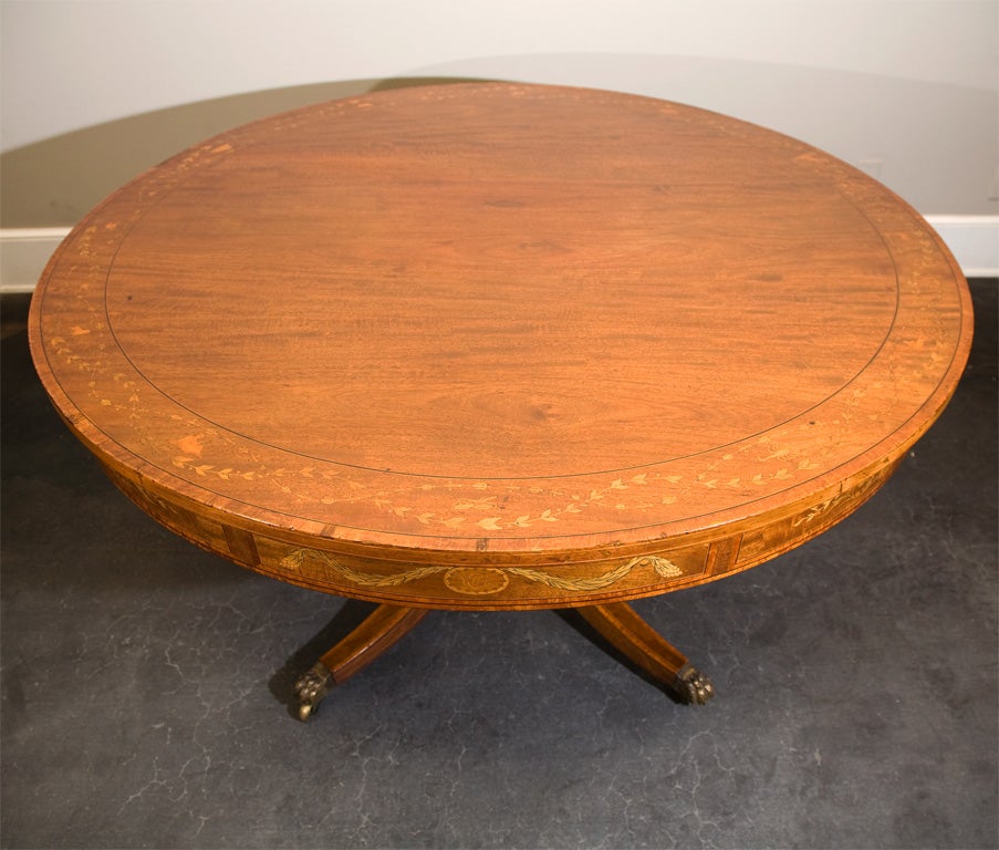 Mahogany 19th Century English Centre Table Inlaid with 12 Signs of the Zodiac