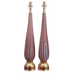 Vintage Barovier & Toso Circus Tent Stripe Murano Lamps with 24kt Gold