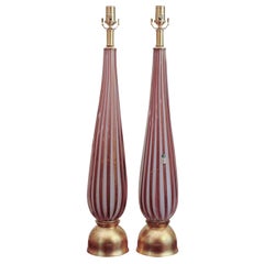 Barovier & Toso Circus Tent Stripe Murano Lamps with 24kt Gold