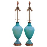 Marbro Company Vintage Venetian Glass Lamps in Tiffany Box Blue