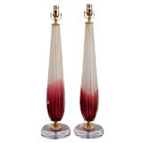 Barovier & Toso Cranberry and Cream Murano Lamps on Acryllic