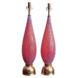 Barbini Vintage Murano Opaline Lamps in Peachberry on Gold Leaf
