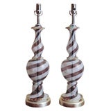 Dino Martens Filigrana on Silver Leaf Murano Lamps