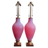 Marbro Company Vintage Opaline Murano Lamps in Raspberry