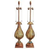 Vintage Monumental Champagne Murano Lamps with Aqua Ring
