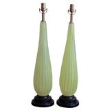 Seguso Monumental Yellow Opaline Murano Lamps on Mahogany
