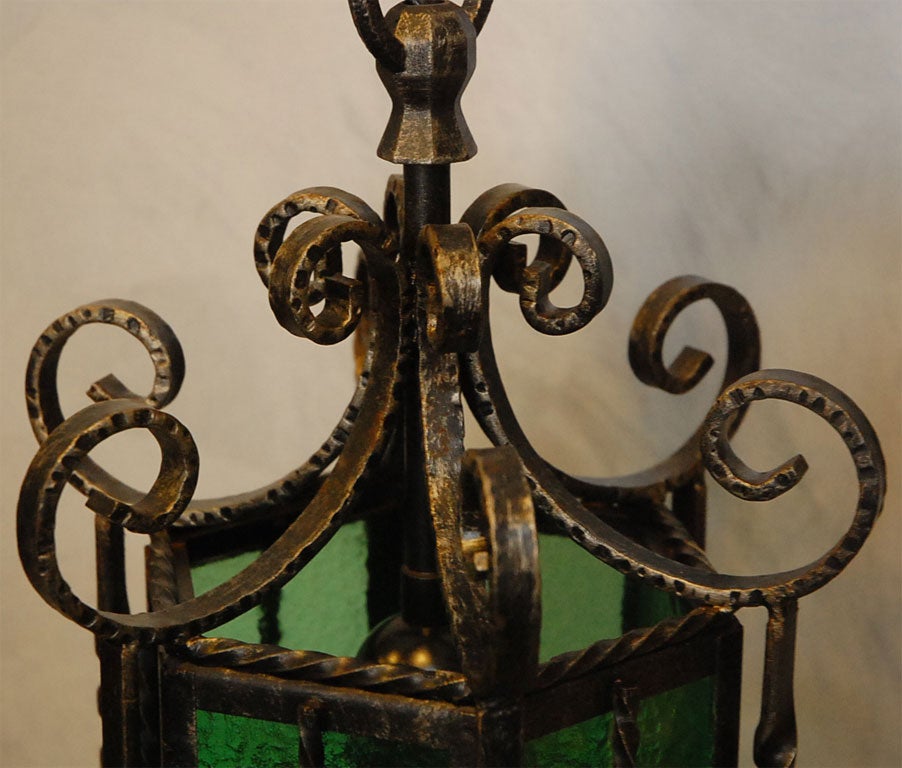 Spanish Colonial Pair of Wrought Iron Lanterns For Sale