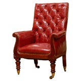 English Mahogany Leather Library Arm Chair