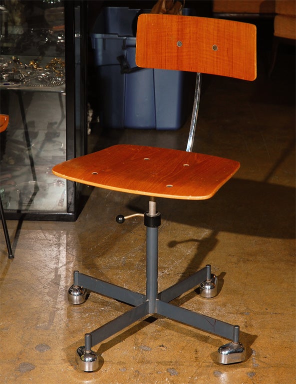 Wood Rare and early swivel Kevi office/desk chair with chrome casters
