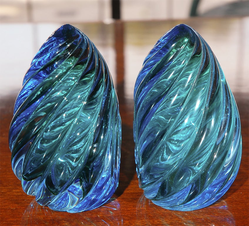Great murano glass bookends in green and blue