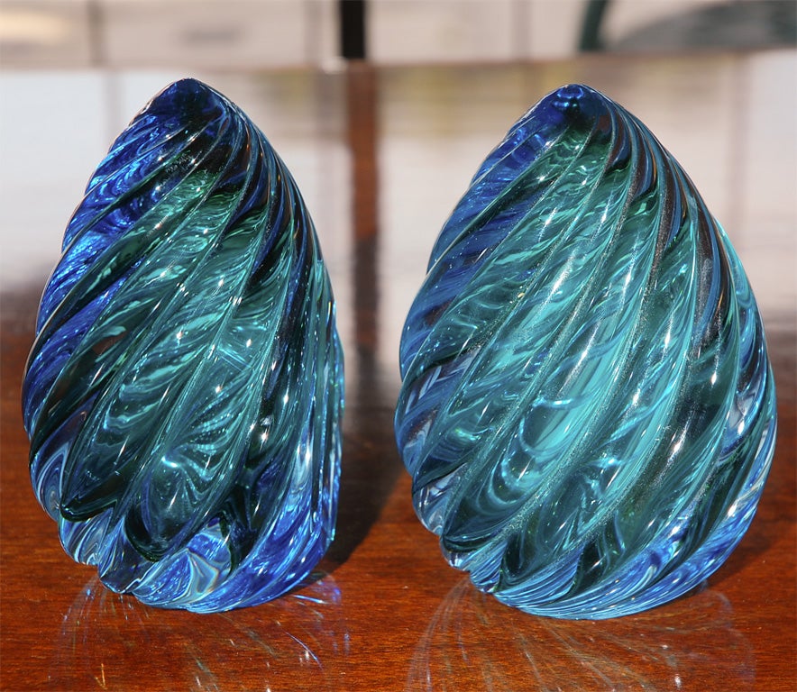 Great murano glass bookends in green and blue at 1stdibs