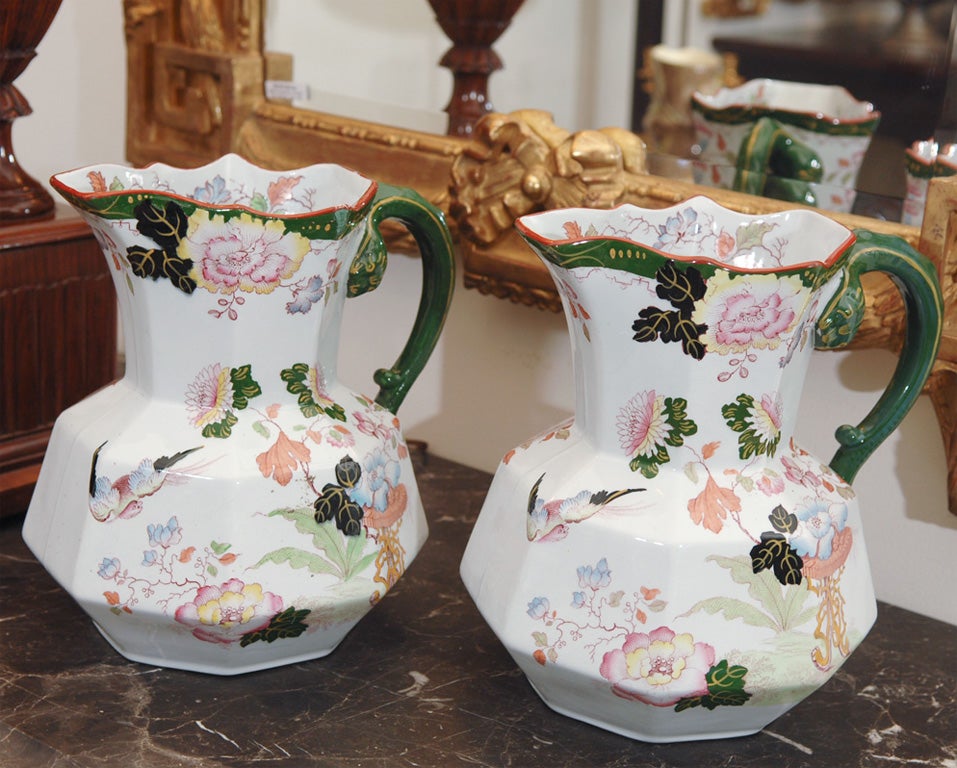 English Pair of Mason's Ironstone Pitchers For Sale