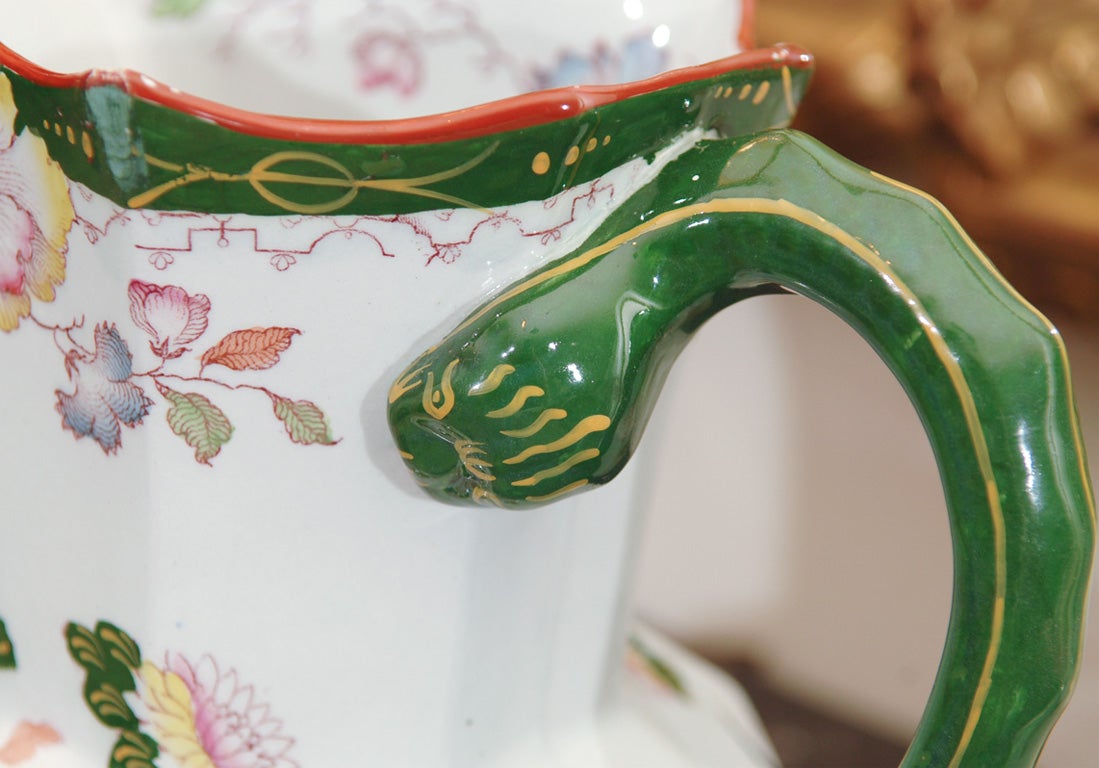 Hand-Painted Pair of Mason's Ironstone Pitchers For Sale