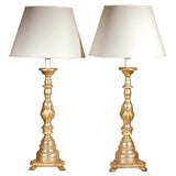 Pair of Italian Gilt Prickets converted to lamps