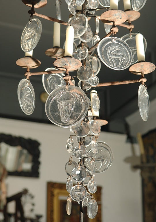 Swedish 18-Light Iron and Glass Chandelier by Erik Hoglund