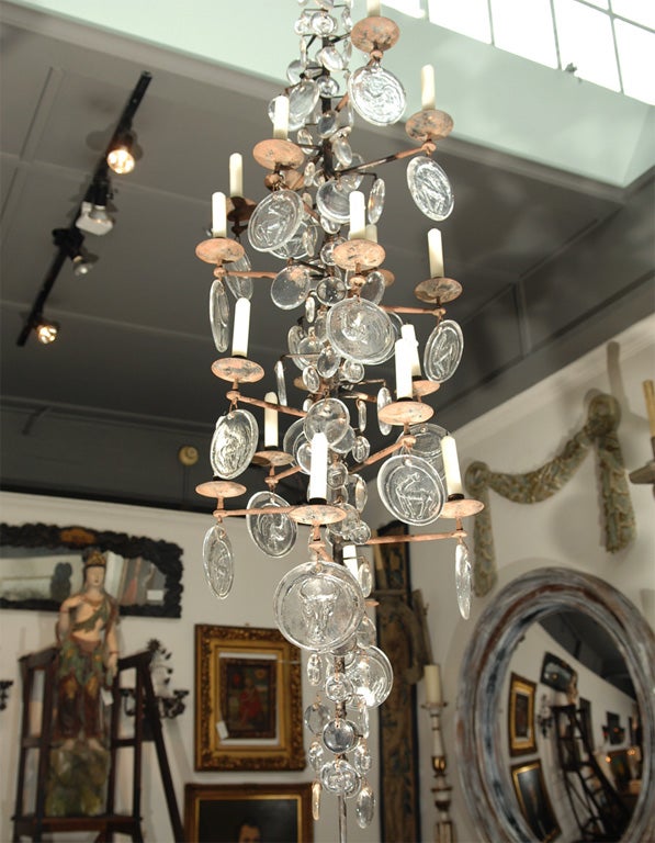 Mid-20th Century 18-Light Iron and Glass Chandelier by Erik Hoglund