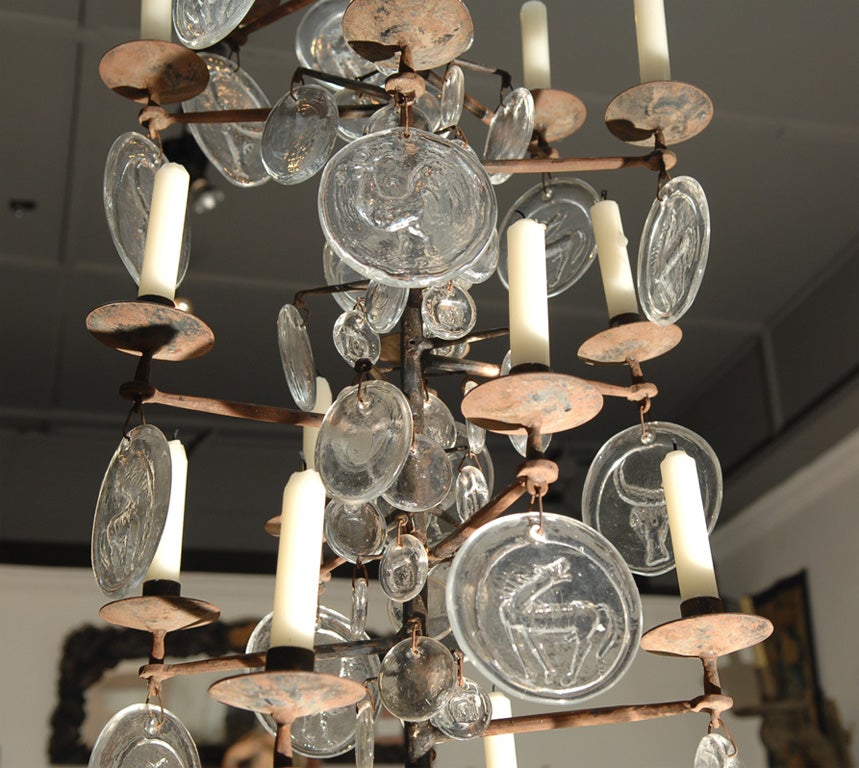 18-Light Iron and Glass Chandelier by Erik Hoglund 3