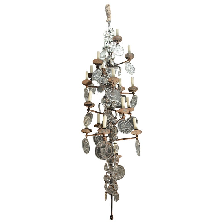 18-Light Iron and Glass Chandelier by Erik Hoglund