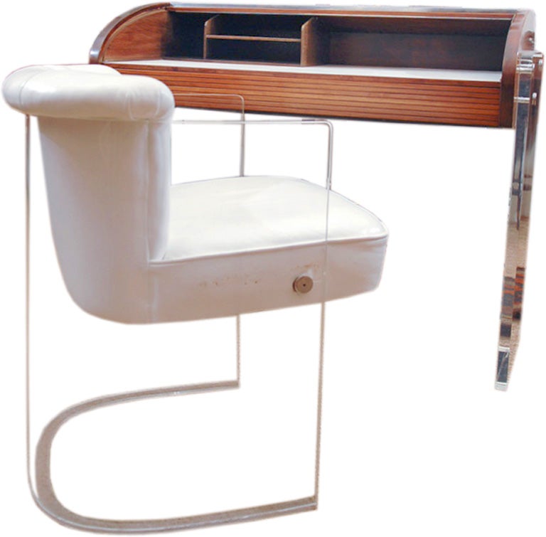 Vladimir Kagan Roll-Top Desk and Plexiglas Chair