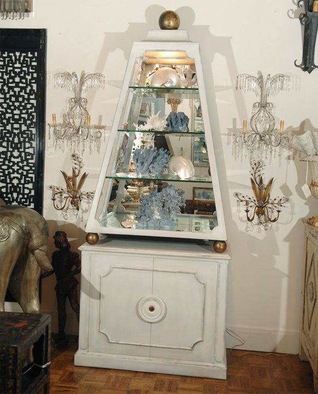 Pair of Hollywood Regency Style Mirrored Curio Cabinets