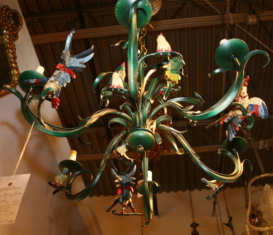 Mid-20th Century Funfilled 6 light Rooster bird chandelier