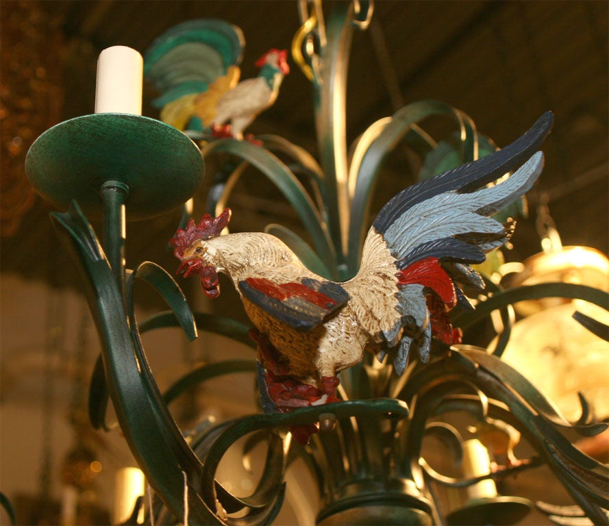 Metal Funfilled 6 light Rooster bird chandelier