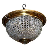 Flush Wire Beaded Crystal Chandelier with Brass trim.
