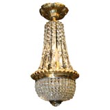 Antique French Brass Trim Crystal Bead Chandelier . Fruit canopy