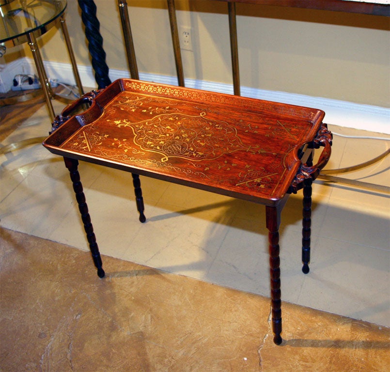 20th Century Anglo-Indian Folding Tray Table With Brass Inlay